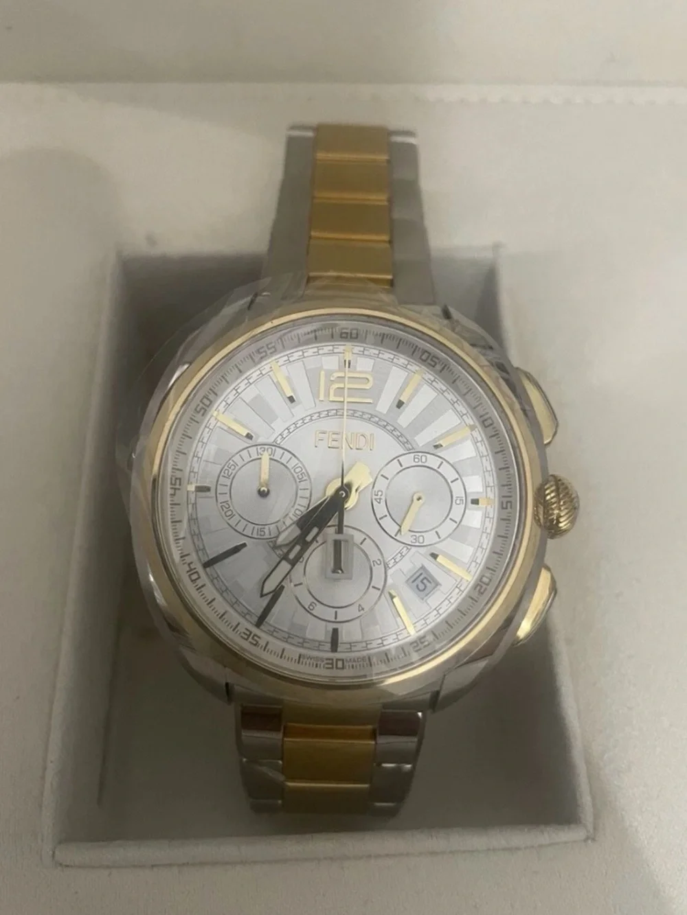 Fendi Two-Tone Gold and Silver Stainless Chronograph Watch